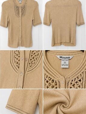 Nygard Collection Petite Tan Short-Sleeve Button Cardigan